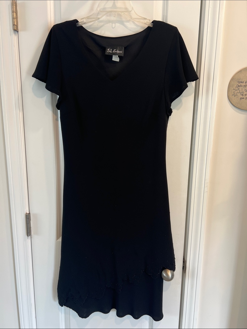 SL Fashions Formal Black V-Neck Dress with Flutter Sleeves